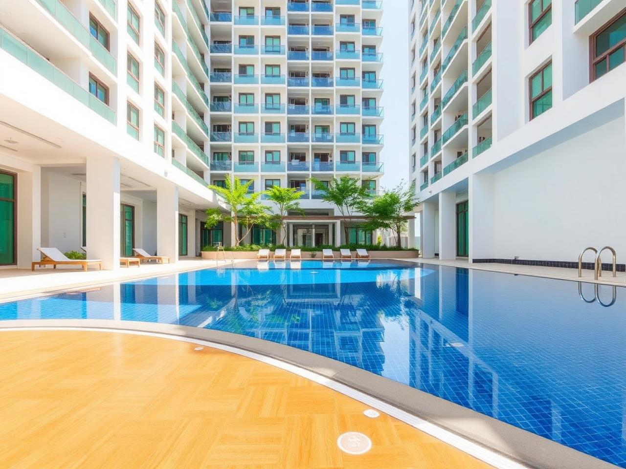 Área de lazer e piscina com revestimento da InovaPoxi